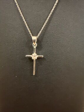 Sterling Silver Cross Pendant & Necklace with Center Cz